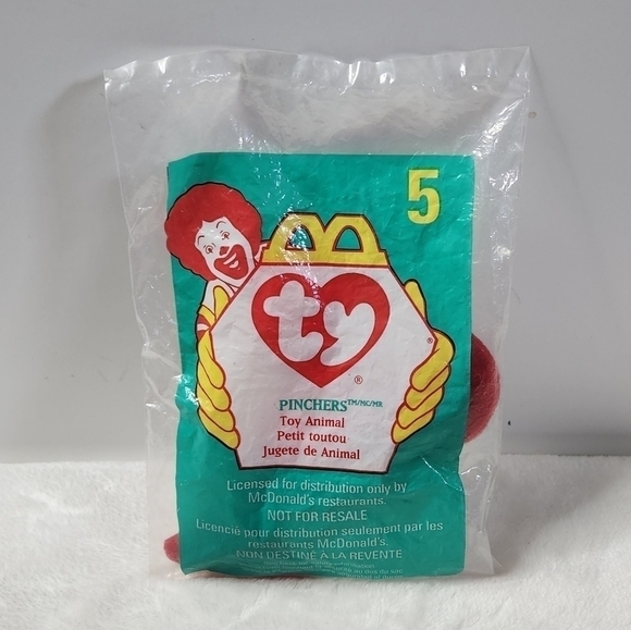 Teenie Beanie Babies Retired 1998 Red Pincher Lobster #5 Ty Inc Happy Meal - Picture 2 of 8